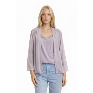 New Alex Evenings Women's Size 1X Smokey Orchid Crystal Jacket Top Cami Tank Set